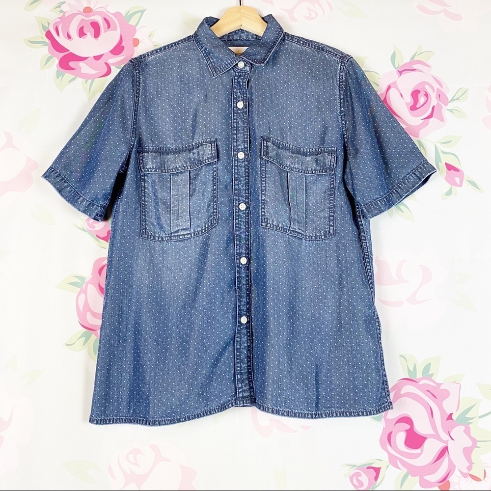 NEW Current/Elliot Amabel Polka Dot Button Denim Chambray Shirt S